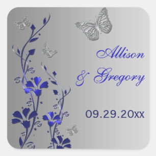 Blue and Silver Floral with Butterflies Sticker