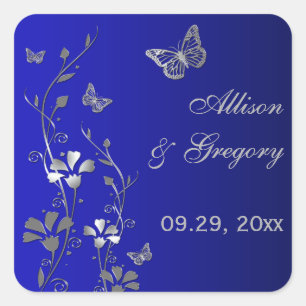 Blue and Silver Floral with Butterflies Sticker