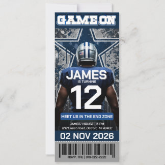 Blue and Silver Football Ticket Birthday Invite