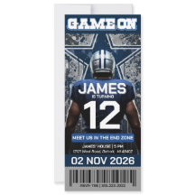 Blue and Silver Football Ticket Birthday Invite