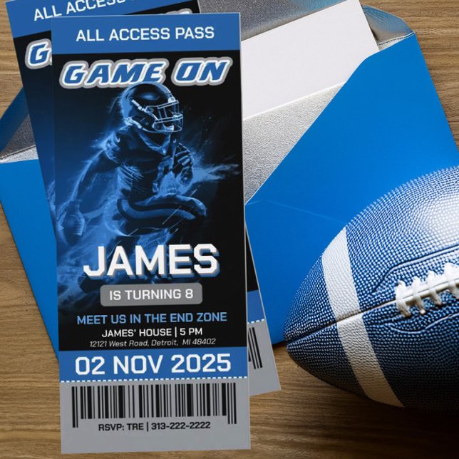 Blue and Silver Football Ticket Invitation (Creator Uploaded)