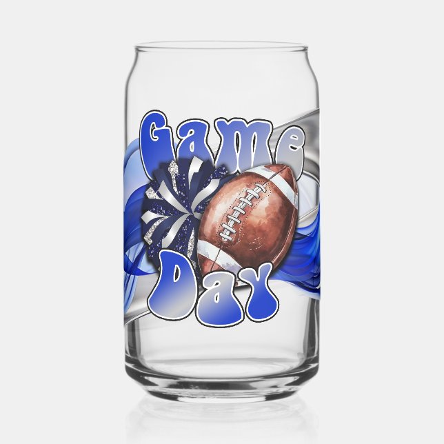 Blue and Silver Game day Can Glass (Left)