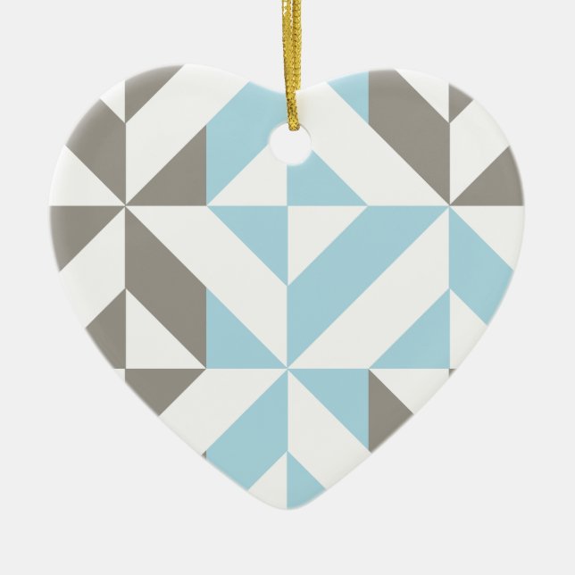 Blue and Silver Geometric ZigZag Ceramic Ornament (Front)