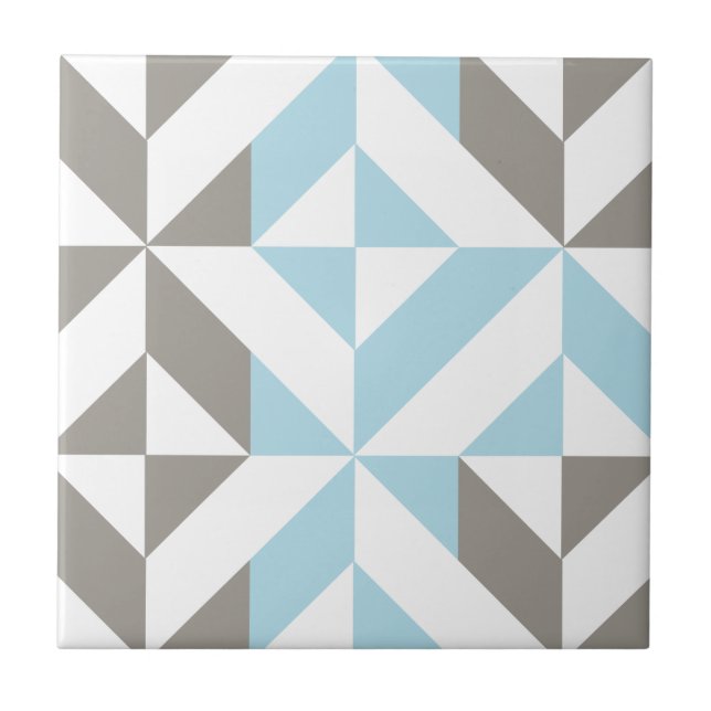 Blue and Silver Geometric ZigZag Ceramic Tile (Front)