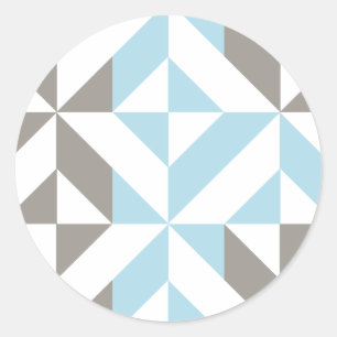 Blue and Silver Geometric ZigZag Classic Round Sticker