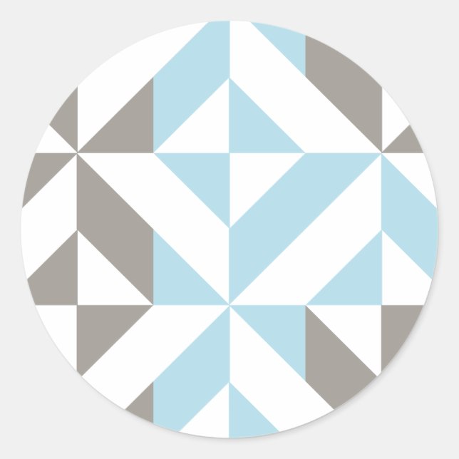 Blue and Silver Geometric ZigZag Classic Round Sticker (Front)