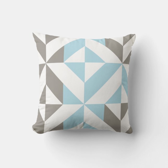Blue and Silver Geometric ZigZag Cushion (Front)