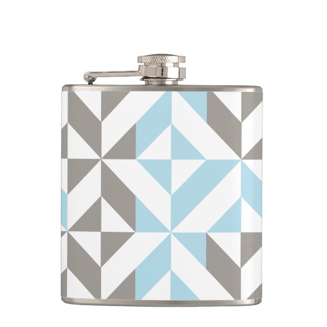 Blue and Silver Geometric ZigZag Hip Flask (Front)