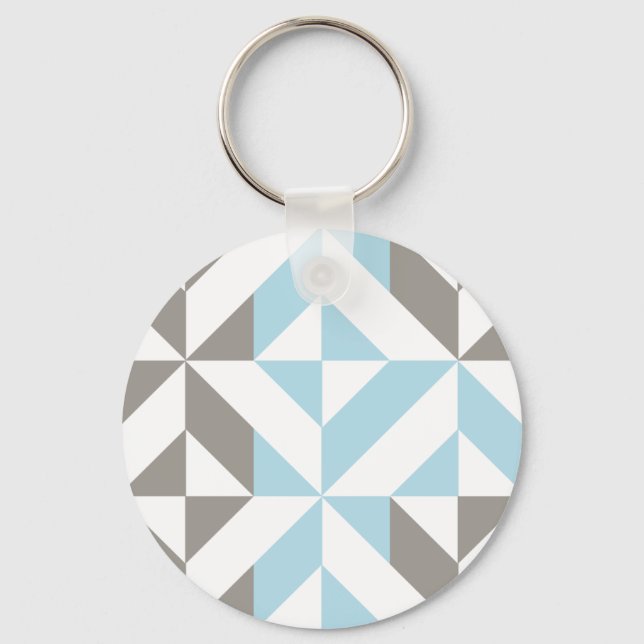 Blue and Silver Geometric ZigZag Key Ring (Front)