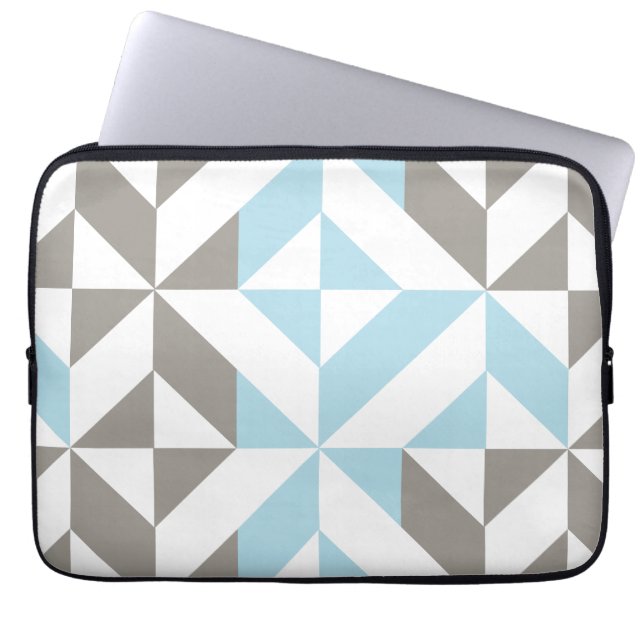 Blue and Silver Geometric ZigZag Laptop Sleeve (Front)