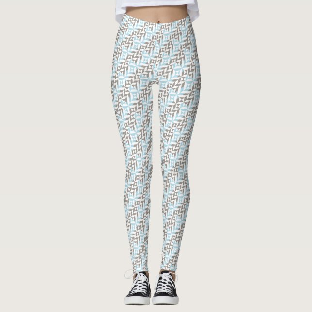 Blue and Silver Geometric ZigZag Leggings (Front)