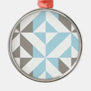 Blue and Silver Geometric ZigZag Metal Ornament