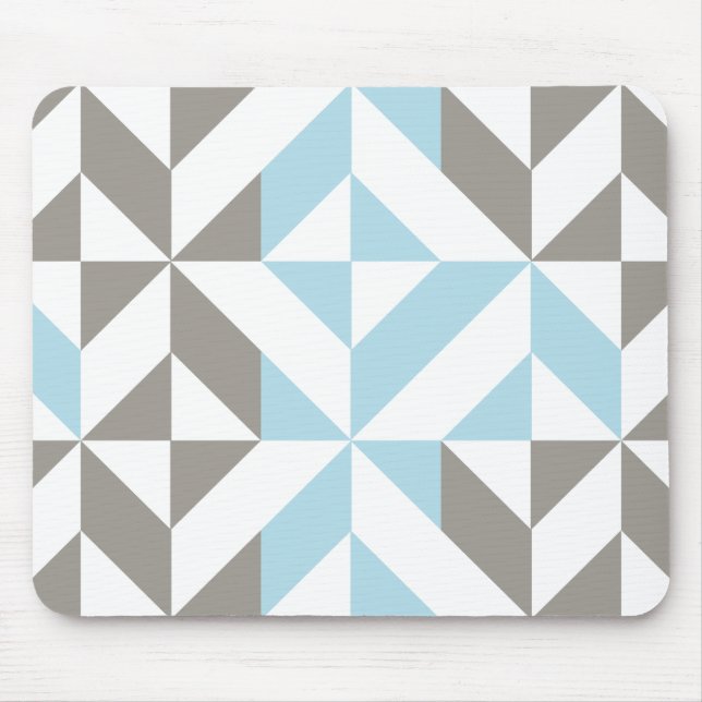 Blue and Silver Geometric ZigZag Mouse Pad (Front)