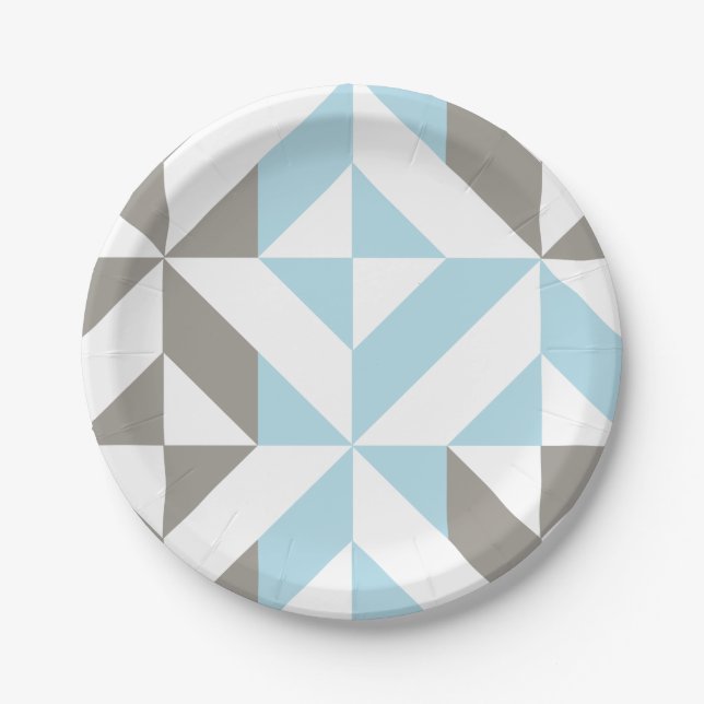 Blue and Silver Geometric ZigZag Paper Plate (Front)