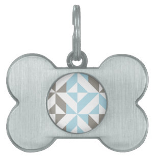 Blue and Silver Geometric ZigZag Pet ID Tag