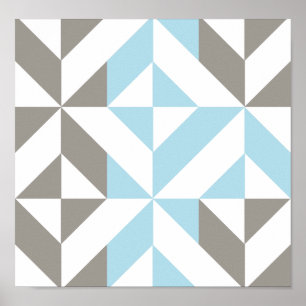 Blue and Silver Geometric ZigZag Poster