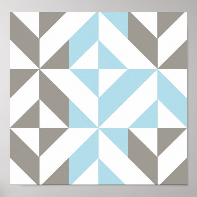 Blue and Silver Geometric ZigZag Poster (Front)