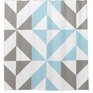 Blue and Silver Geometric ZigZag Shower Curtain