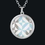 Blue and Silver Geometric ZigZag Silver Plated Necklace<br><div class="desc">A trendy abstract,  geometric cubed pattern in blue and silver grey.</div>