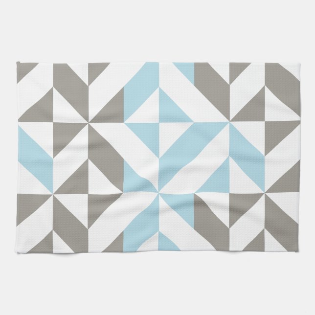 Blue and Silver Geometric ZigZag Tea Towel (Horizontal)