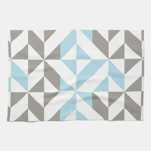Blue and Silver Geometric ZigZag Tea Towel