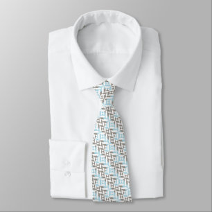 Blue and Silver Geometric ZigZag Tie