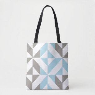 Blue and Silver Geometric ZigZag Tote Bag