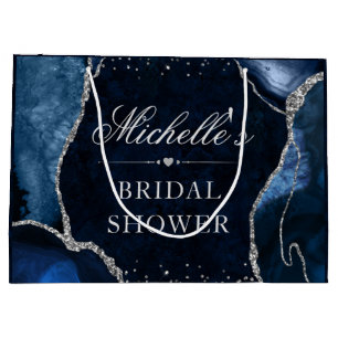Blue and Silver Glitter Agate Bridal Shower Large Gift Bag