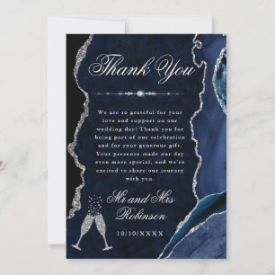 Blue and Silver Glitter Agate & Marble Wedding Thank You Card