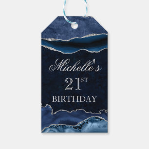 Blue and Silver Glitter Marble Agate Birthday Gift Tags