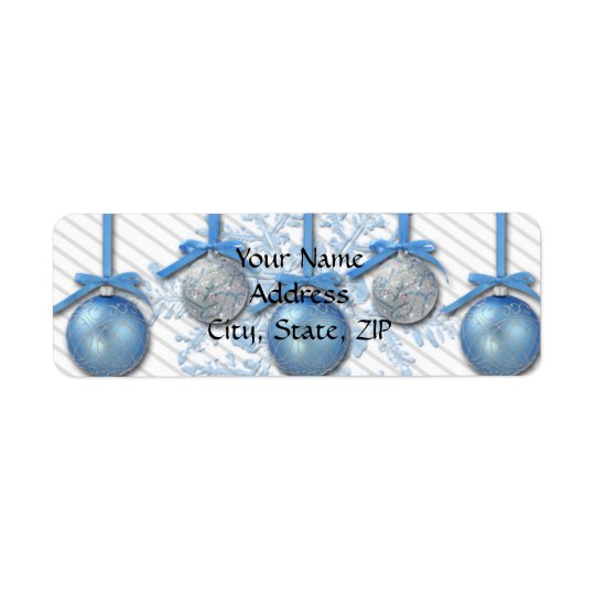 Blue and Silver Glitter Ornaments Return Address Label