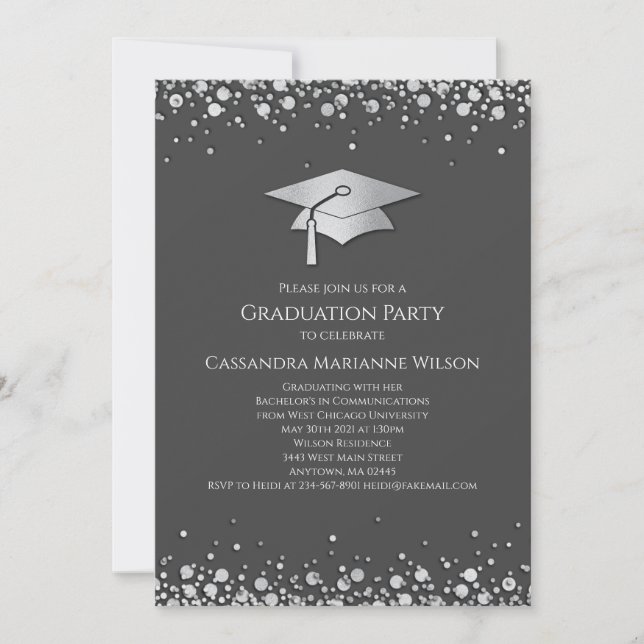 Blue and Silver Graduation Invitation (Front)