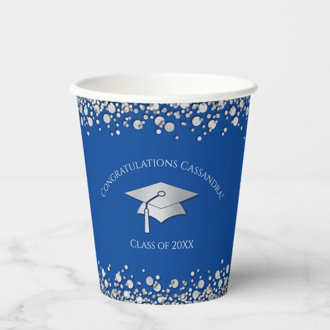 Blue and Silver Graduation Paper Cups (Front)