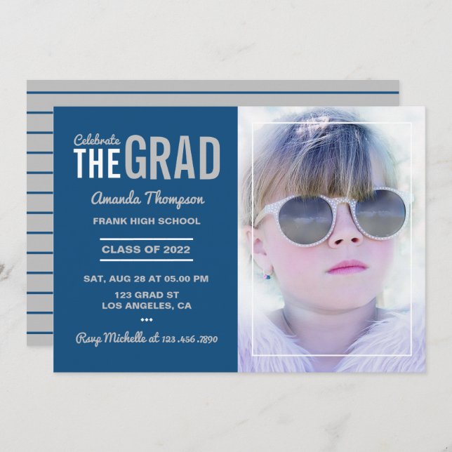 Blue and Silver Graduation Party Invitation (Front/Back)