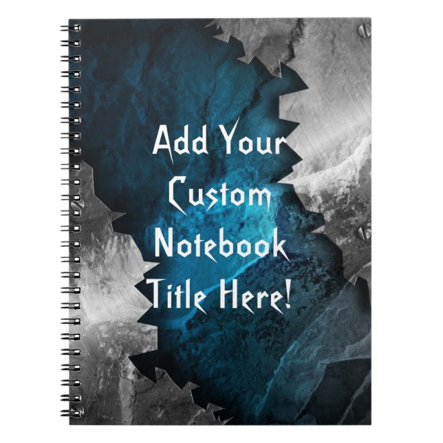 Blue and Silver Grunge Metal/Stone Design Notebook (Front)