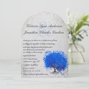Blue and Silver Heart Leaf Tree Wedding Invitation