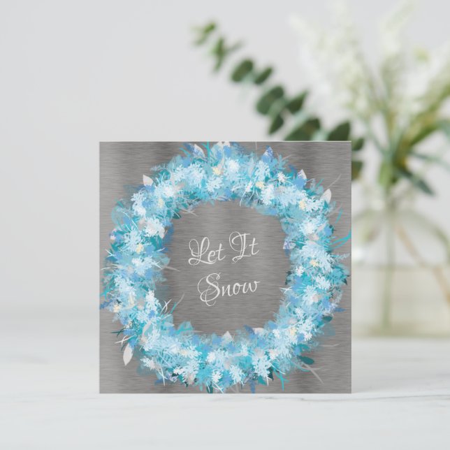 Blue and Silver Holiday Wreath Card (Standing Front)