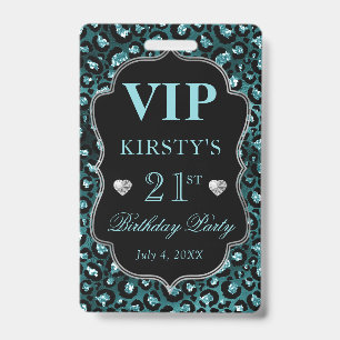 Blue and Silver Leopard Spots Frame Birthday VIP ID Badge