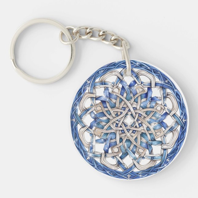 Blue and Silver Mandala Acrylic Keychain (Front)
