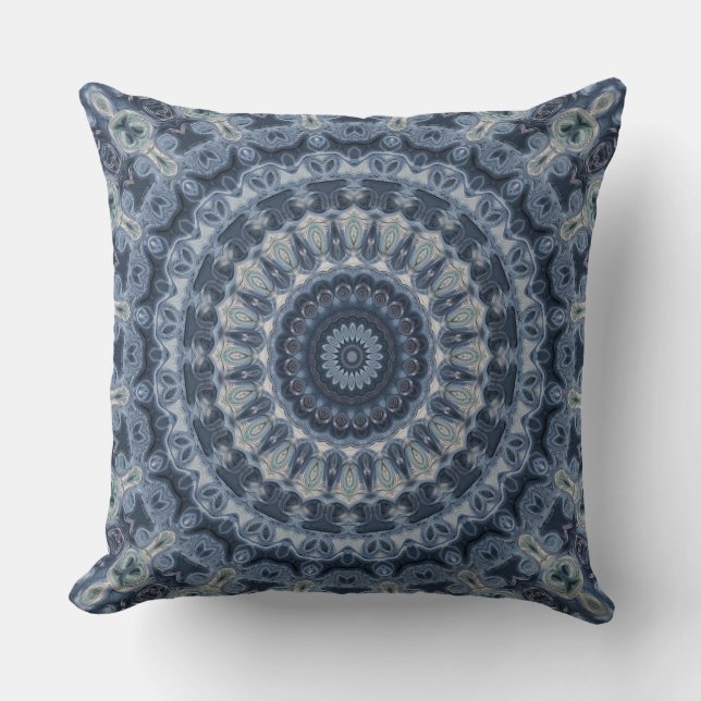 Blue and Silver Mandala Pattern Design Cushion (Front)