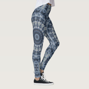 Blue and Silver Mandala Pattern Design Leggings