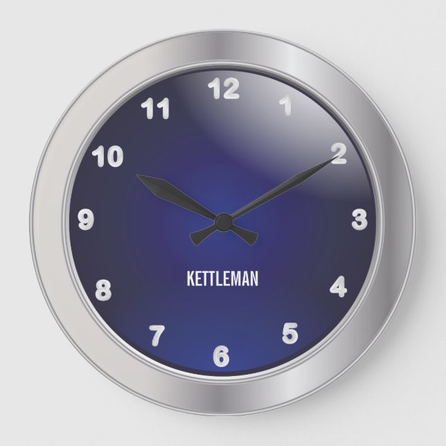 Blue and Silver Metallic Large Clock (Front)
