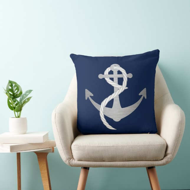 Blue and Silver Nautical Sailor Modern Martime Cushion (Chair)