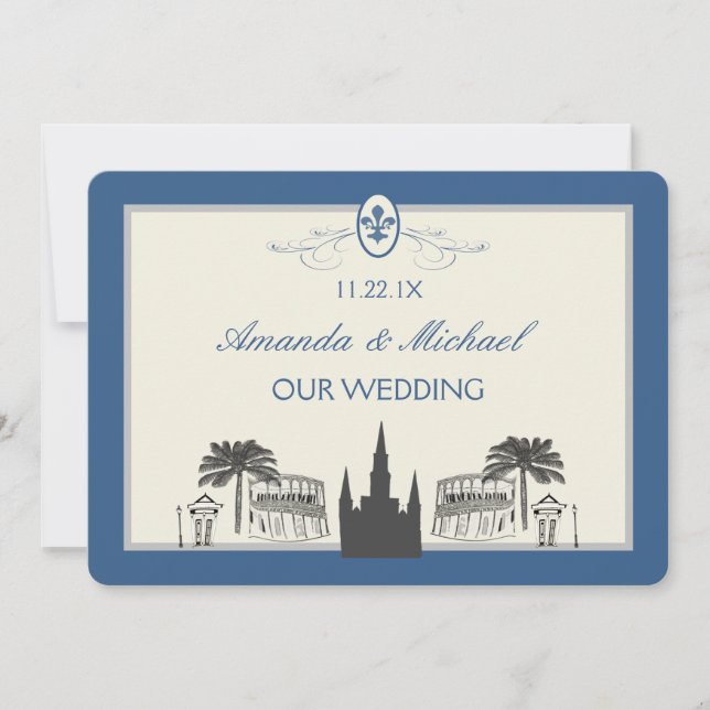 Blue and Silver New Orleans Scenes Save the Date (Front)
