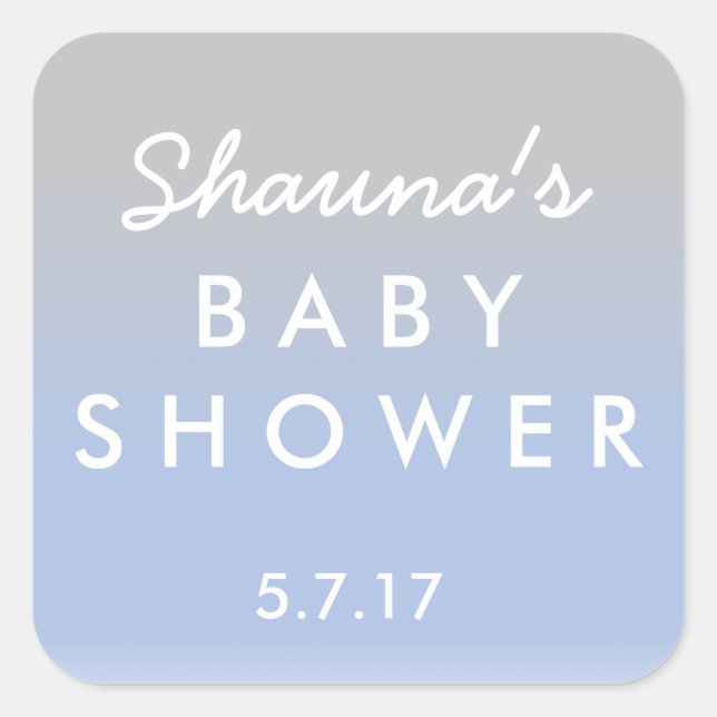 Blue and Silver Ombre Baby Shower Sticker (Front)