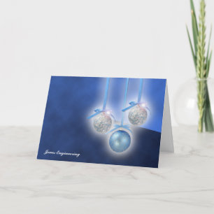 Blue and Silver Ornaments on a Blue Background Holiday Card