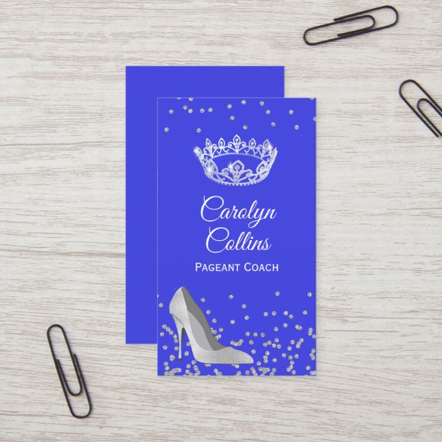 Blue and Silver Pageant Coach Business Card (Front/Back In Situ)