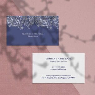 Blue and Silver Paisley Wedding Planner Business Card