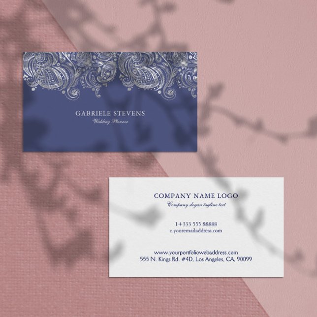 Blue and Silver Paisley Wedding Planner Business Card (Creator Uploaded)