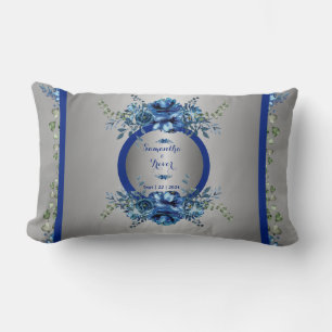 Blue And Silver Petal Symphony  Lumbar Cushion
